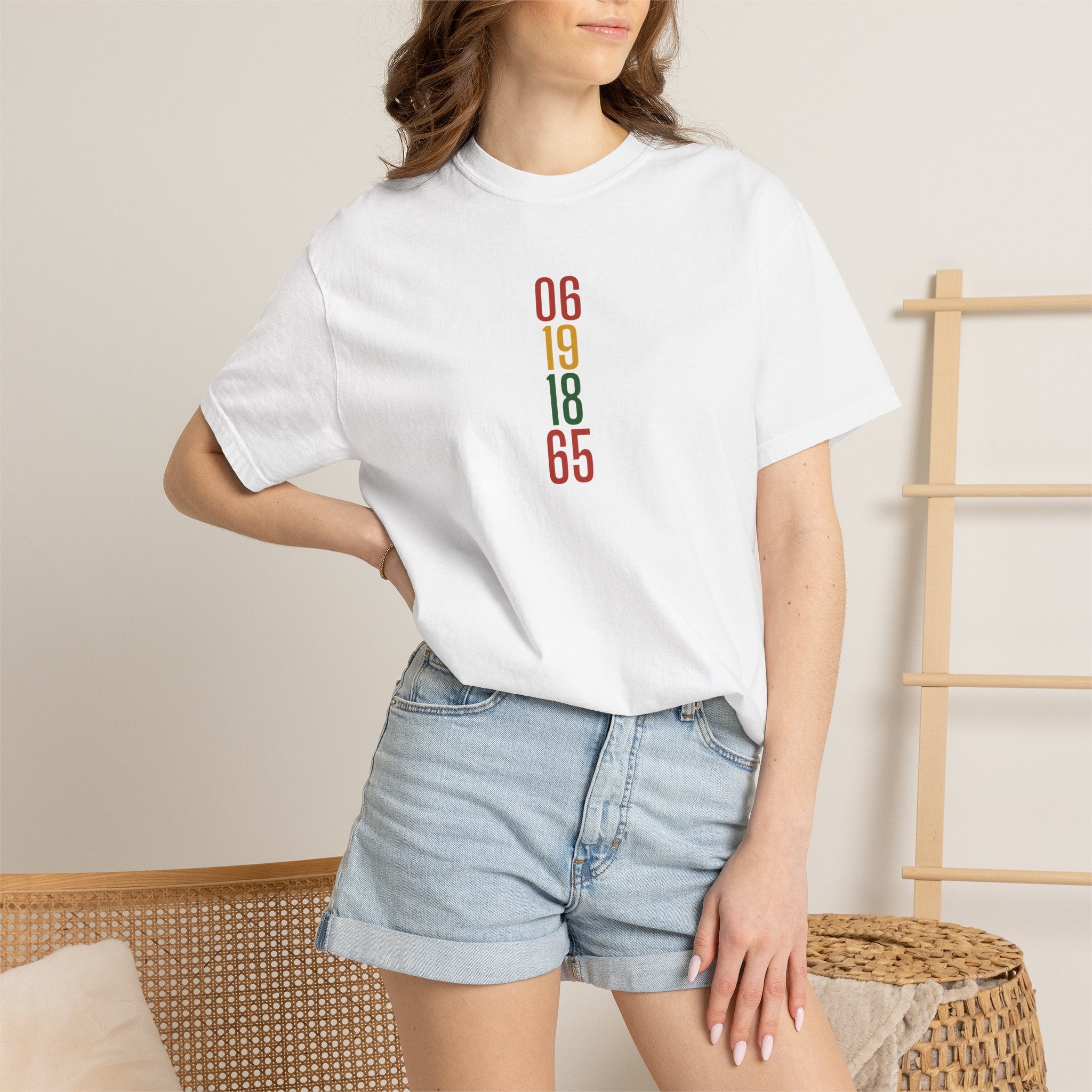 06 19 18 65 Juneteenth Retro Vertical Date T‑Shirt